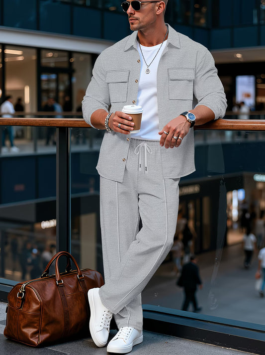 Conjunto de Ropa para Hombre – Chaqueta de Manga Larga y Pantalón Casual Versátil